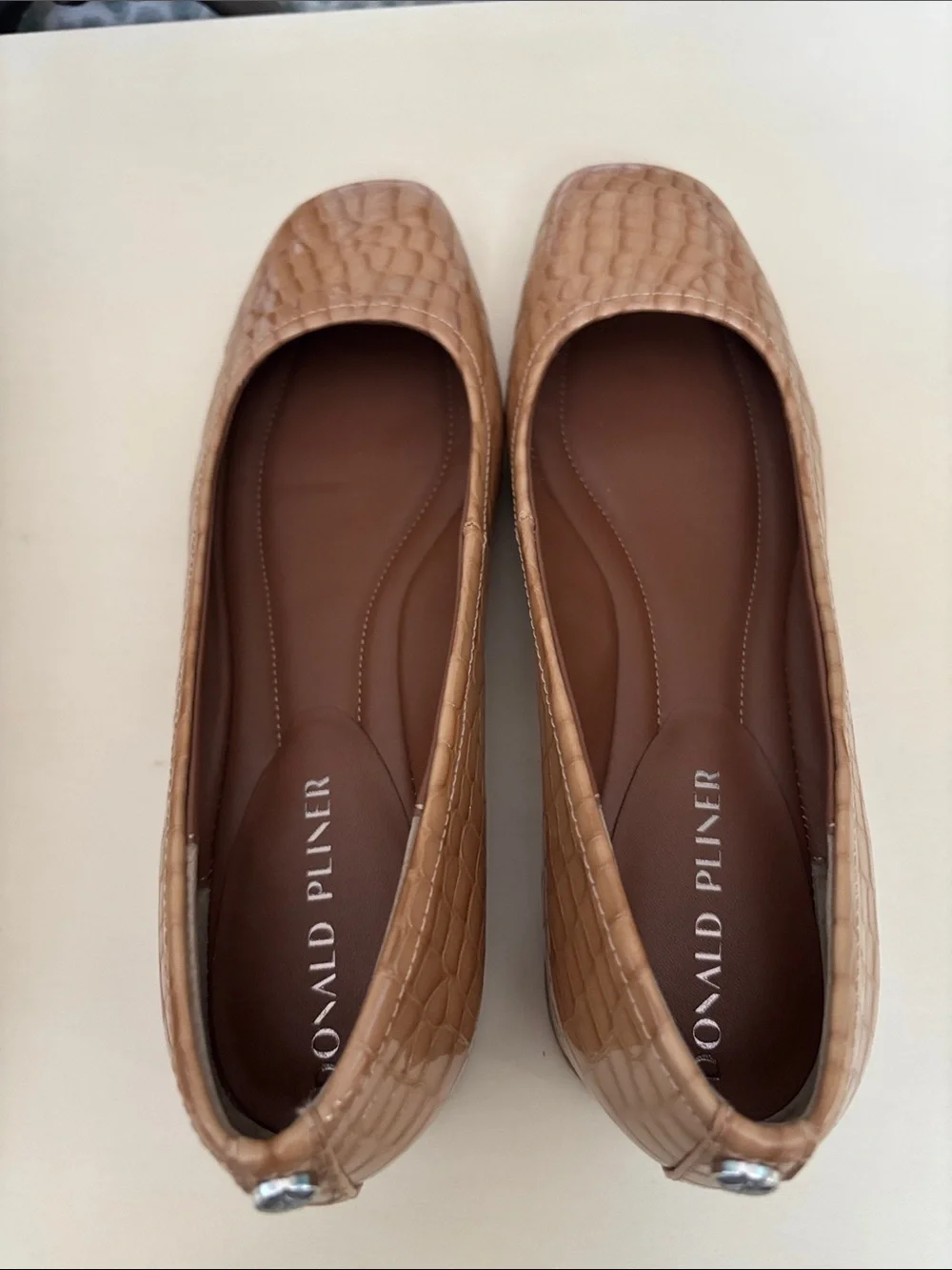 Donald J. Pliner Nude Tan Croc-Embossed Square-Toe Ballet style with low heel